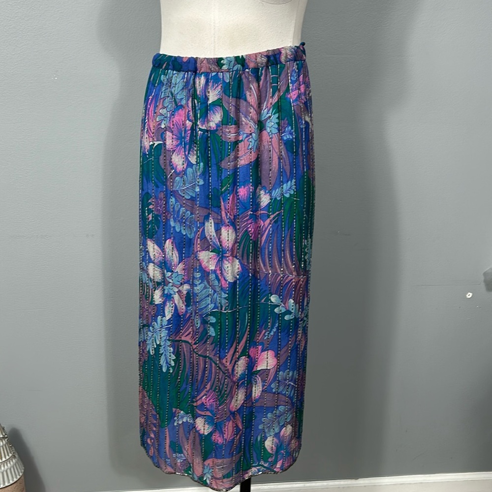 Vintage Blue and Purple Floral Midi Skirt